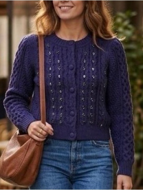 Caroline Constas Sweaters - NWT Caroline Constas Cable Knit Jeweled Cardigan